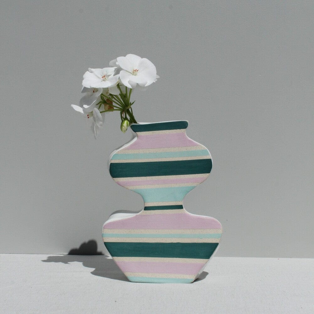 Lilac And Green Striped Vase