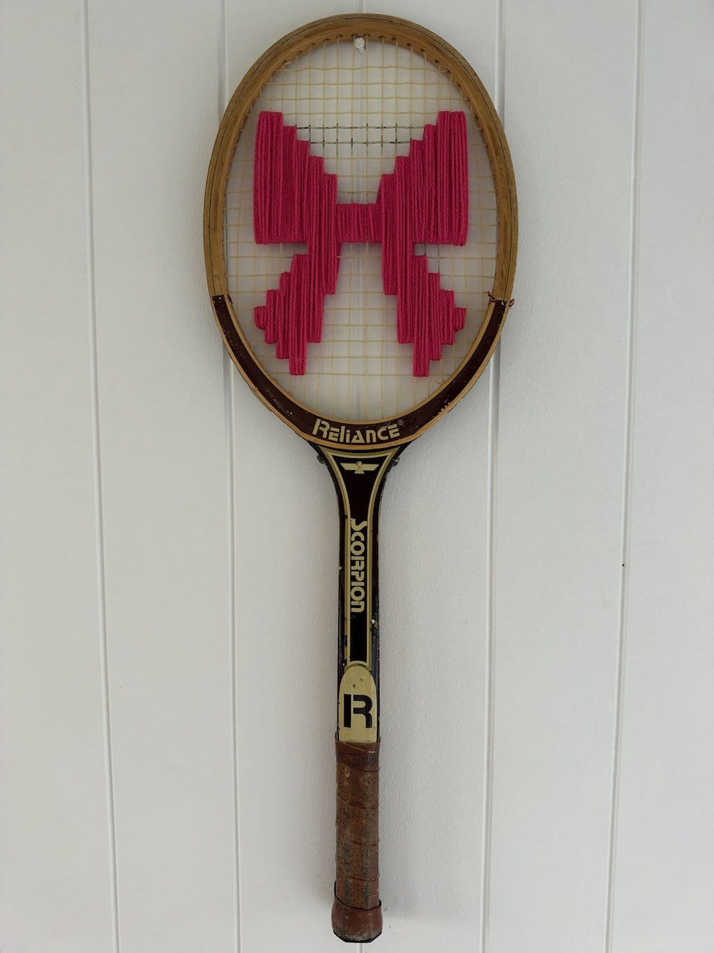 Vintage Tennis Racquet Wall Art - Pink Bow
