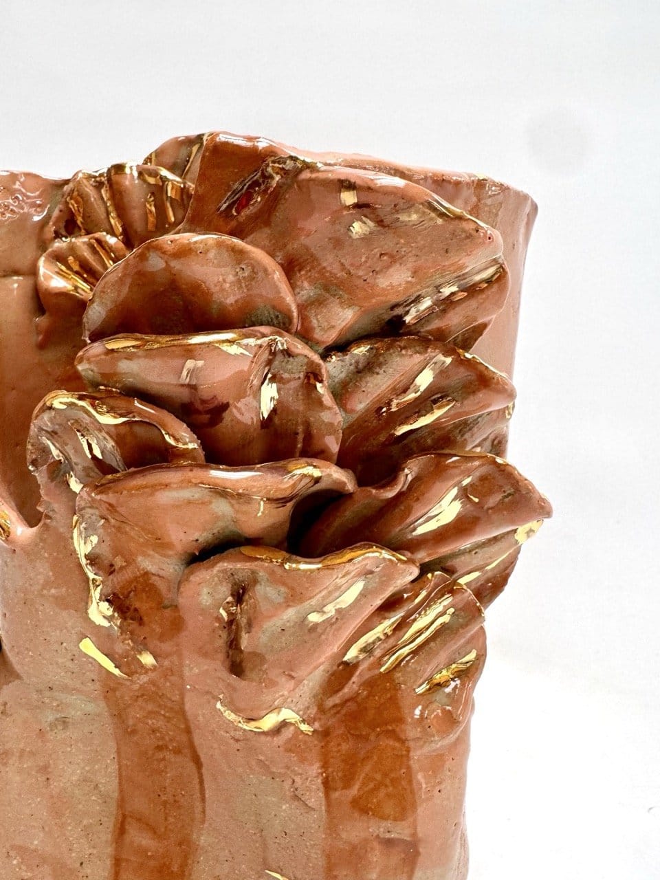 Mid Crush Sculptural Vase 'Peach Copper Gold'-Ceramics-Lauren Barton-Greenhouse Interiors Pty Ltd