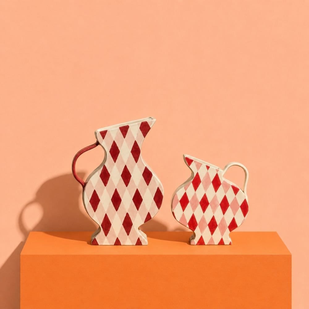 Harlequin Vessel In Burgundy And Pink