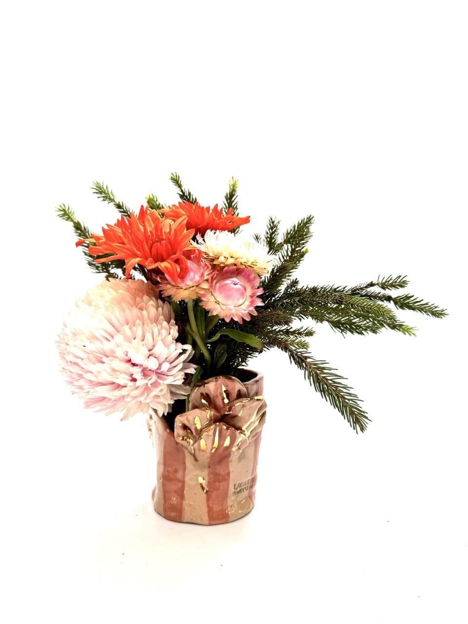 Short Crush Sculptural Vase ' Nude Caramel Gold'-Ceramics-Lauren Barton-Greenhouse Interiors Pty Ltd