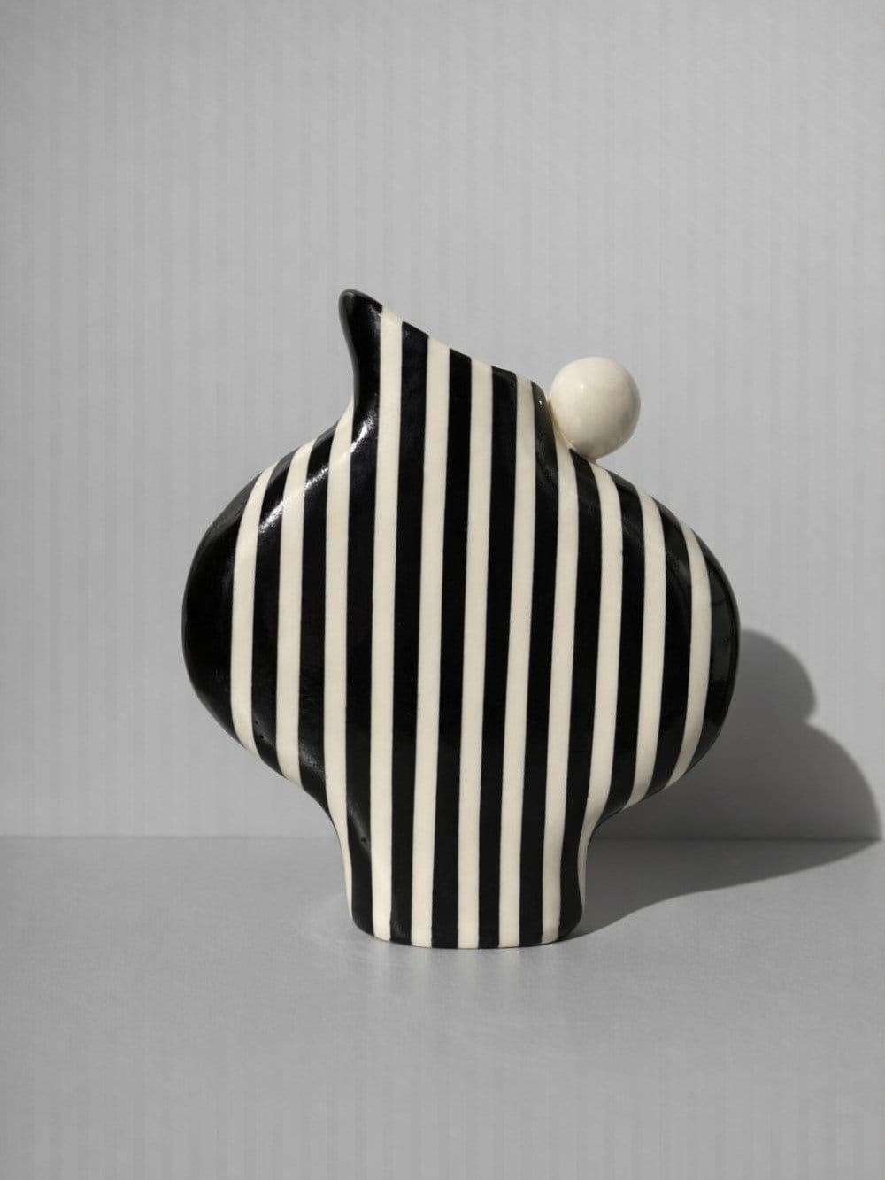 Black Striped Vessel With A Ball Handle-Ceramics-Formantics-Greenhouse Interiors Pty Ltd