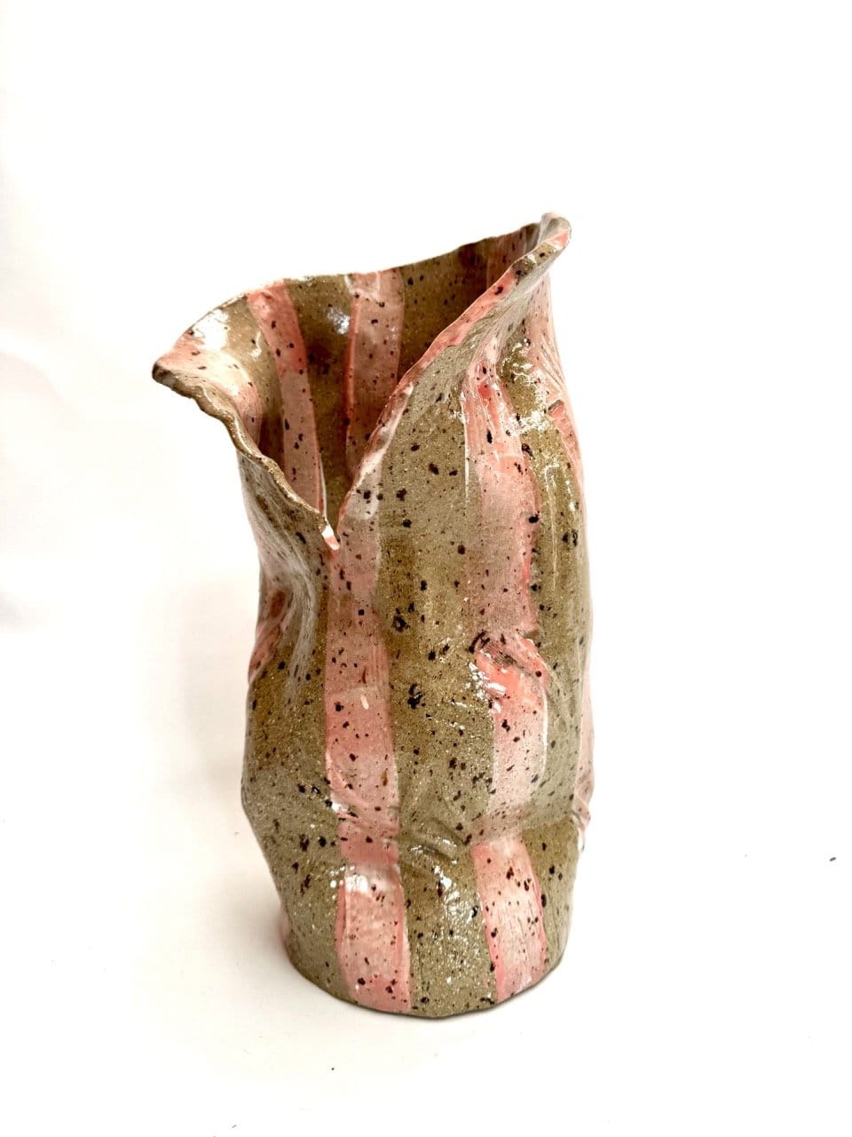 Tall Crush Vase 'Pink Mud'-Ceramics-Lauren Barton-Greenhouse Interiors Pty Ltd