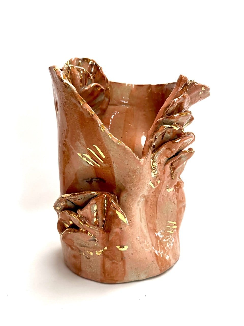 Mid Crush Sculptural Vase 'Peach Copper Gold'-Ceramics-Lauren Barton-Greenhouse Interiors Pty Ltd