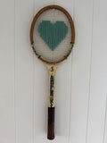 Vintage Tennis Racquet Wall Art - Light Teal Heart
