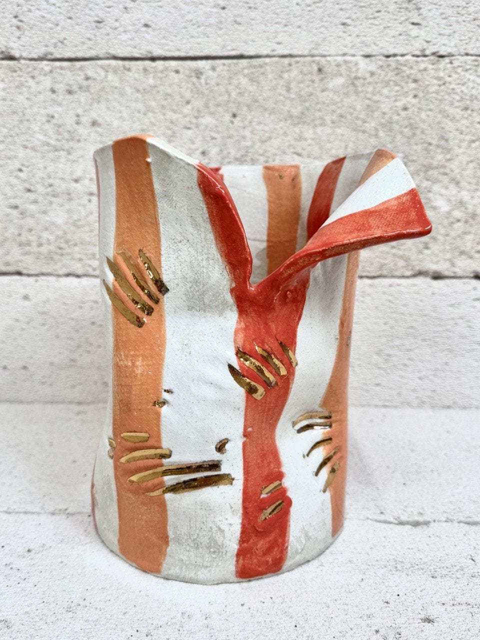 Mid Crush Vase - 'Gold Vermillion Peach Stripe'