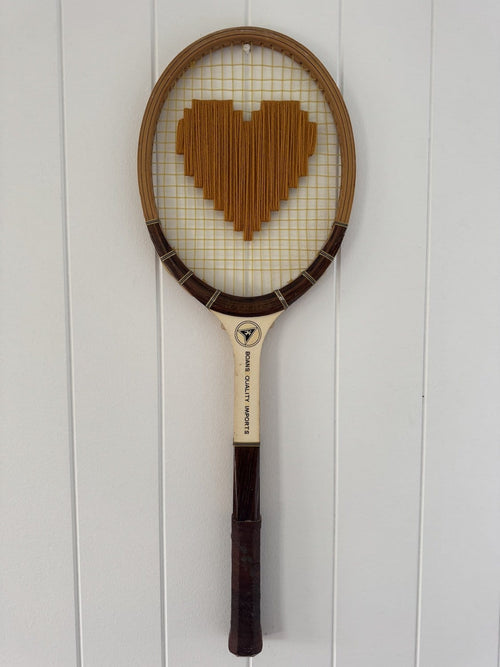Vintage Tennis Racquet Wall Art - Mustard Heart