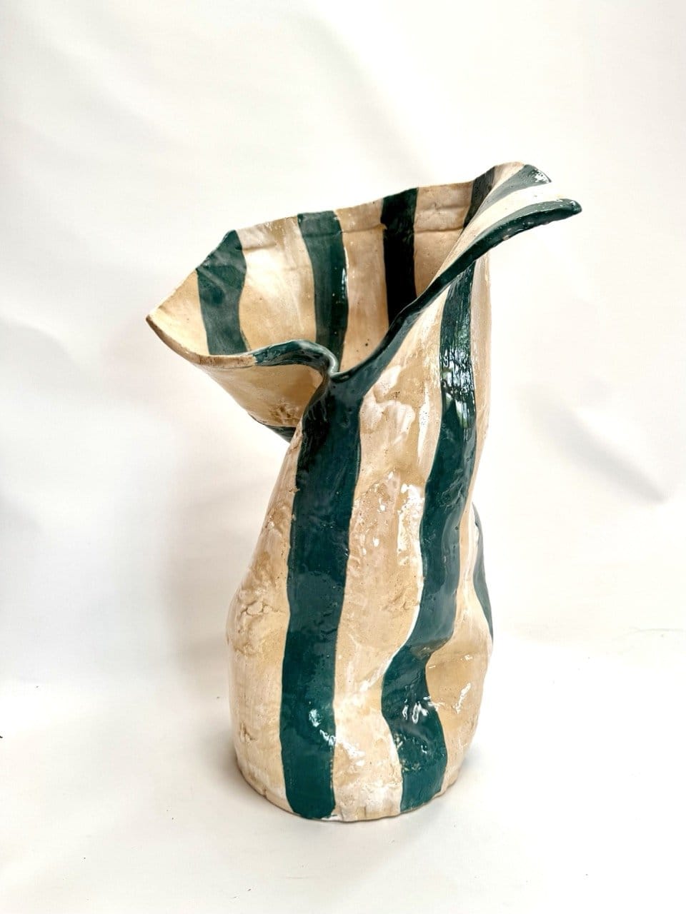 Tall Crush Vase 'Blue/ Green Cream'