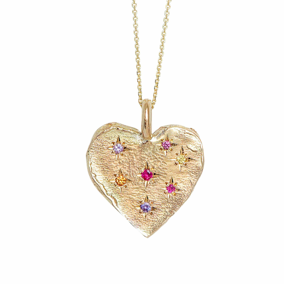 Shades of Pink Sapphires Big Heart Necklace