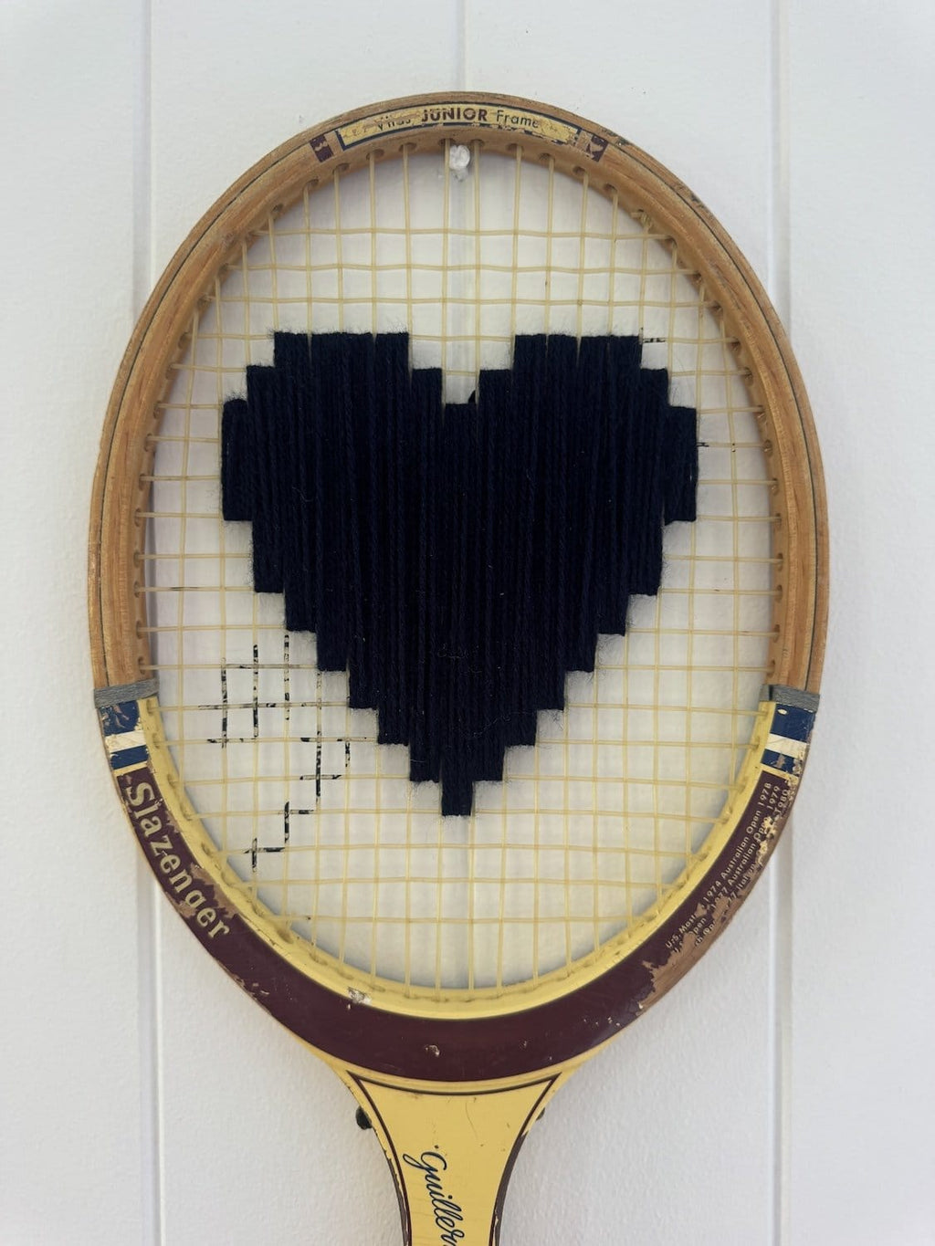 Vintage Tennis Racquet Wall Hanging With Woven Heart - Dark Navy-Wall Hangings-What A Racquet-Greenhouse Interiors Pty Ltd