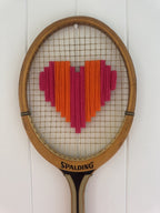 Vintage Tennis Racquet Wall Art - Pink & Orange Heart