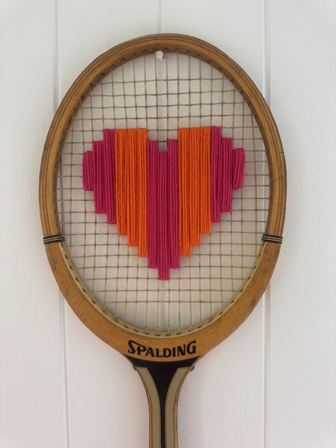 Vintage Tennis Racquet Wall Art - Pink & Orange Heart