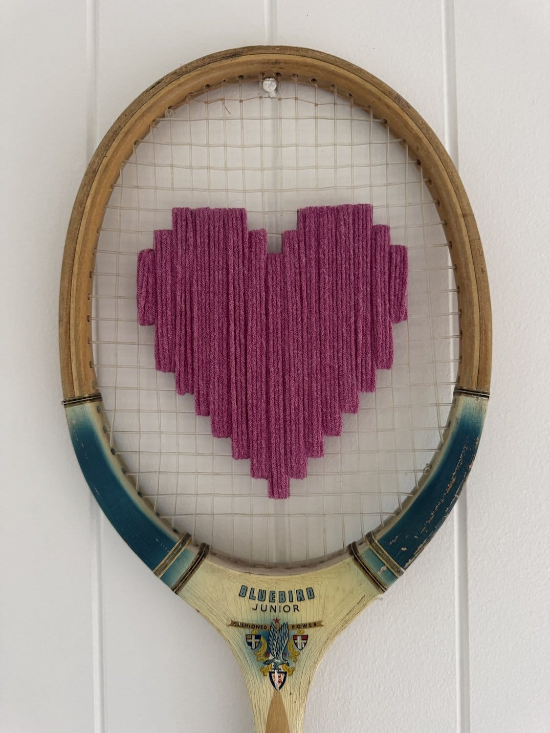 Vintage Tennis Racquet With Pink Woven Heart