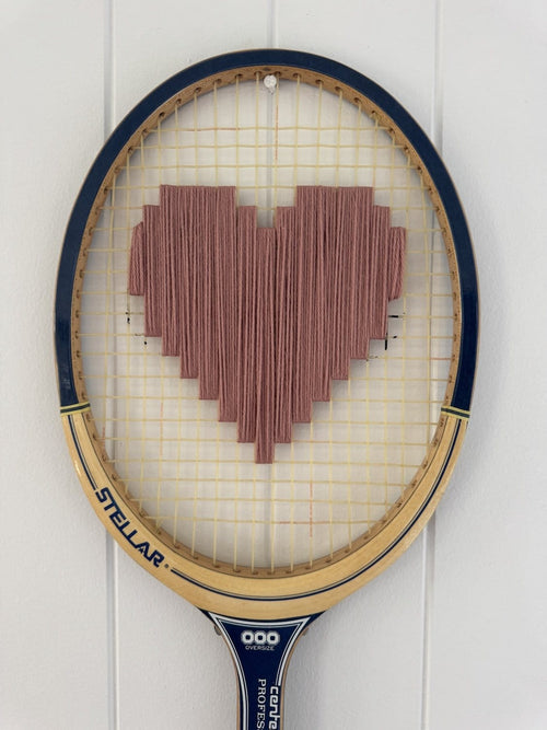 Vintage Tennis Racquet Wall Art - Pink Heart