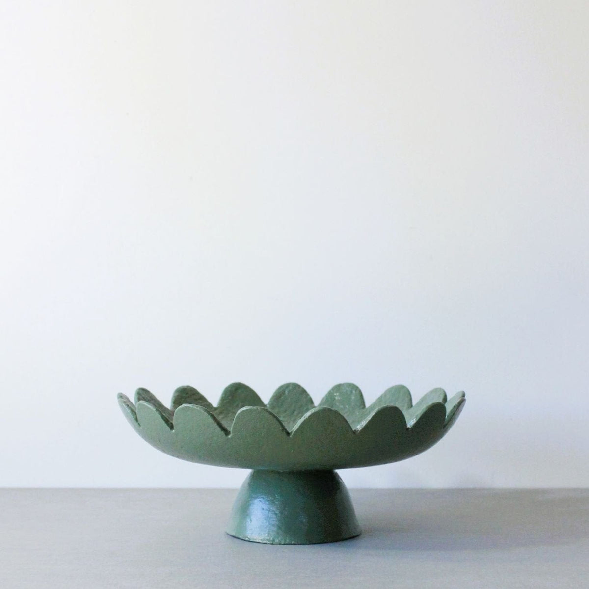 Scalloped Pedestal Bowl - Forest Green