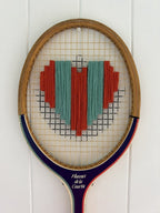 Vintage Tennis Racquet Wall Art - Red & Teal Stripe Heart