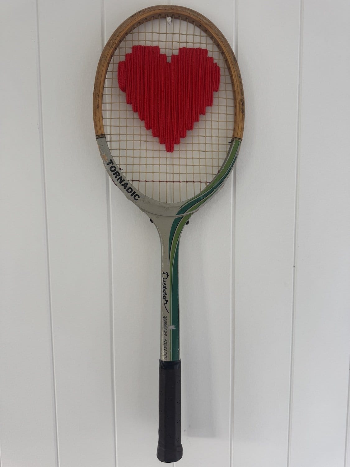 Vintage Tennis Racquet Wall Art - Red Heart