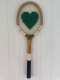 Vintage Tennis Racquet Wall Art - Green Heart