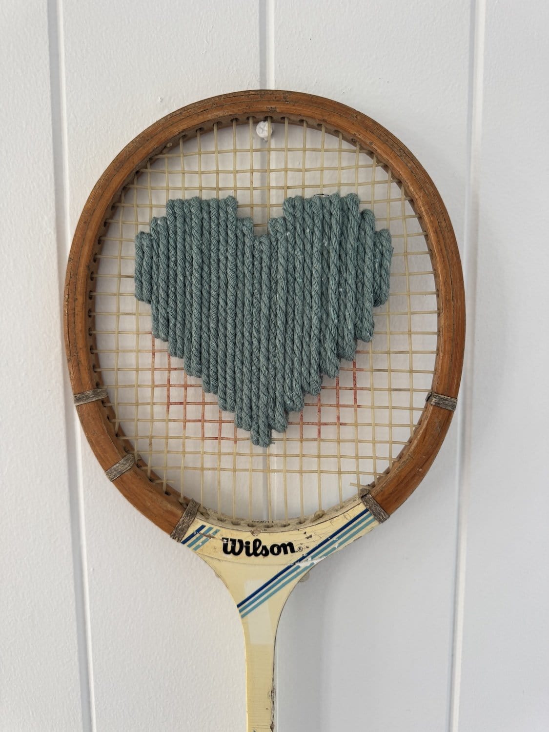 Vintage Squash Racquet With Woven Heart - Sage Green