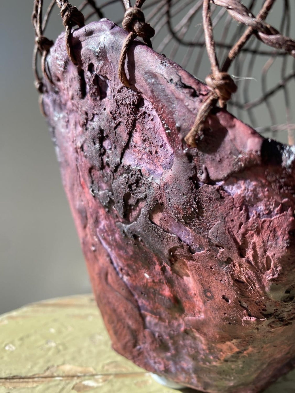 Plaster Of Paris Vessel In Shades Of Burgundy