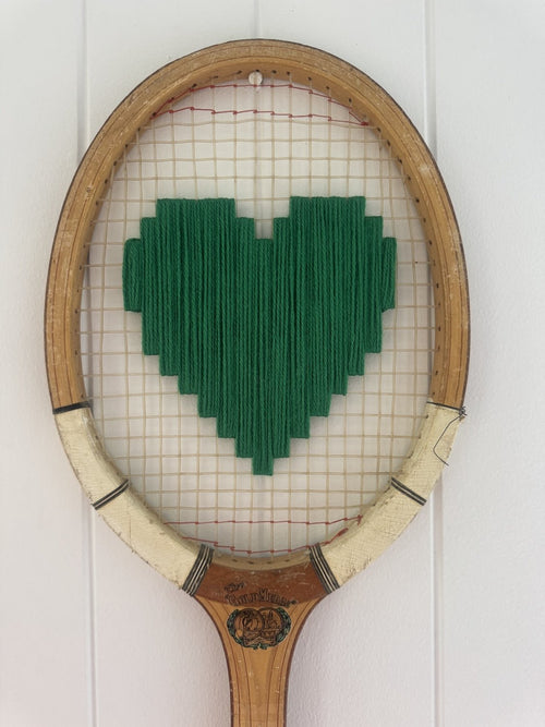 Vintage Tennis Racquet Wall Art - Green Heart