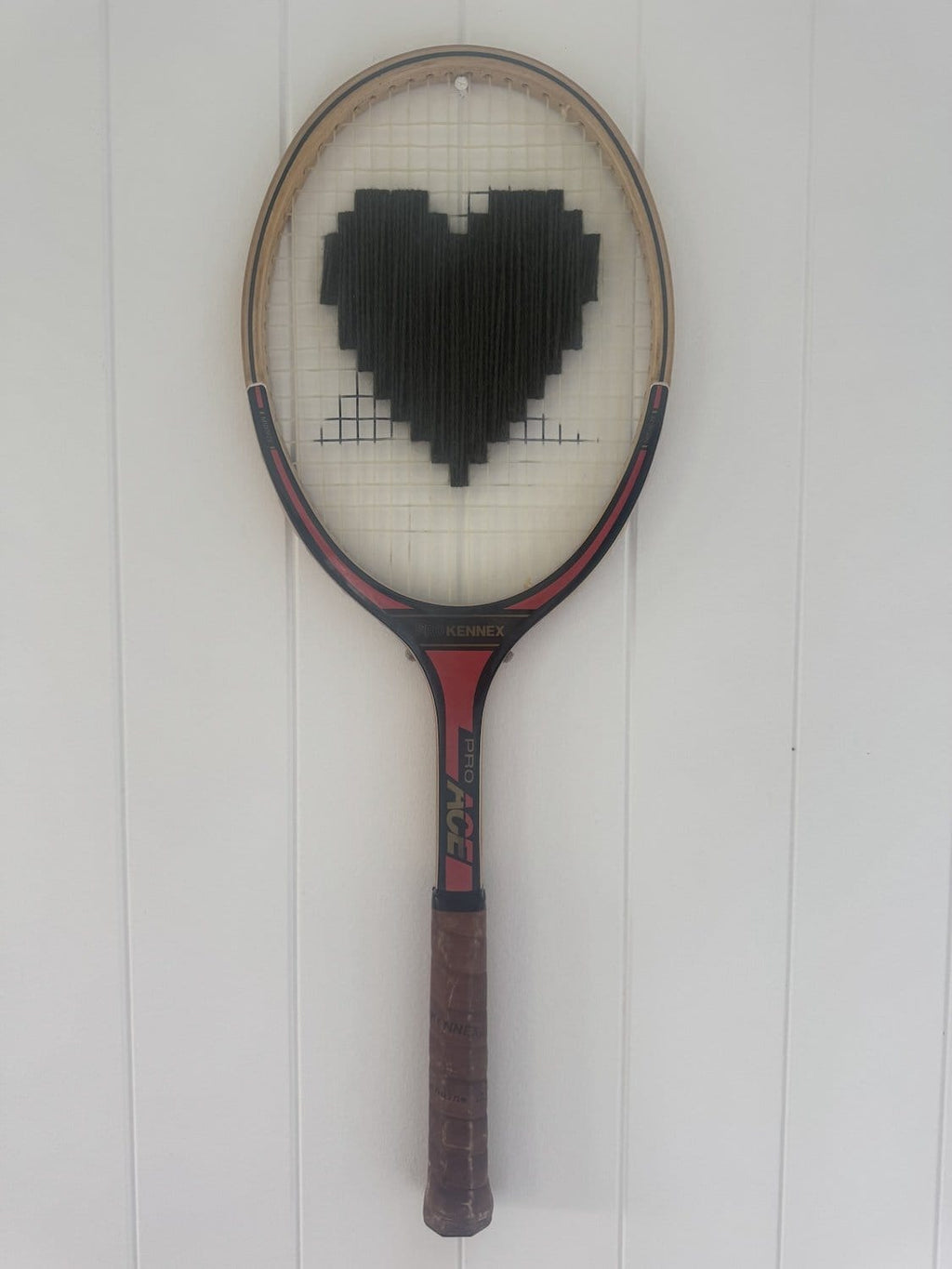 What A Racquet! Vintage Tennis Racquet Wall Hanging With Woven Heart - Olive Green-Wall Hangings-What A Racquet-Greenhouse Interiors Pty Ltd