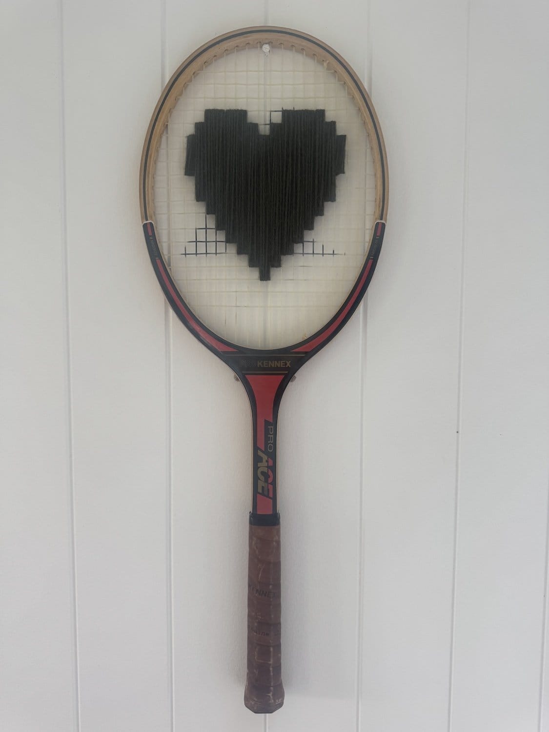 What A Racquet! Vintage Tennis Racquet Wall Hanging With Woven Heart - Olive Green-Wall Hangings-What A Racquet-Greenhouse Interiors Pty Ltd