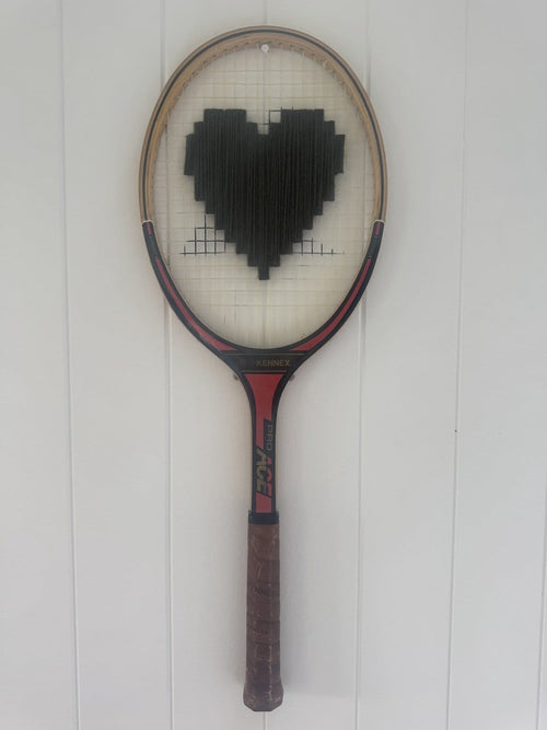 What A Racquet! Vintage Tennis Racquet Wall Hanging With Woven Heart - Olive Green-Wall Hangings-What A Racquet-Greenhouse Interiors Pty Ltd