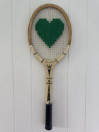 Vintage Tennis Racquet Wall Hanging With Woven Heart - Green-Wall Hangings-What A Racquet-Greenhouse Interiors Pty Ltd
