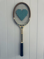What A Racquet! Vintage Tennis Racquet Wall Hanging With Woven Heart - Teal