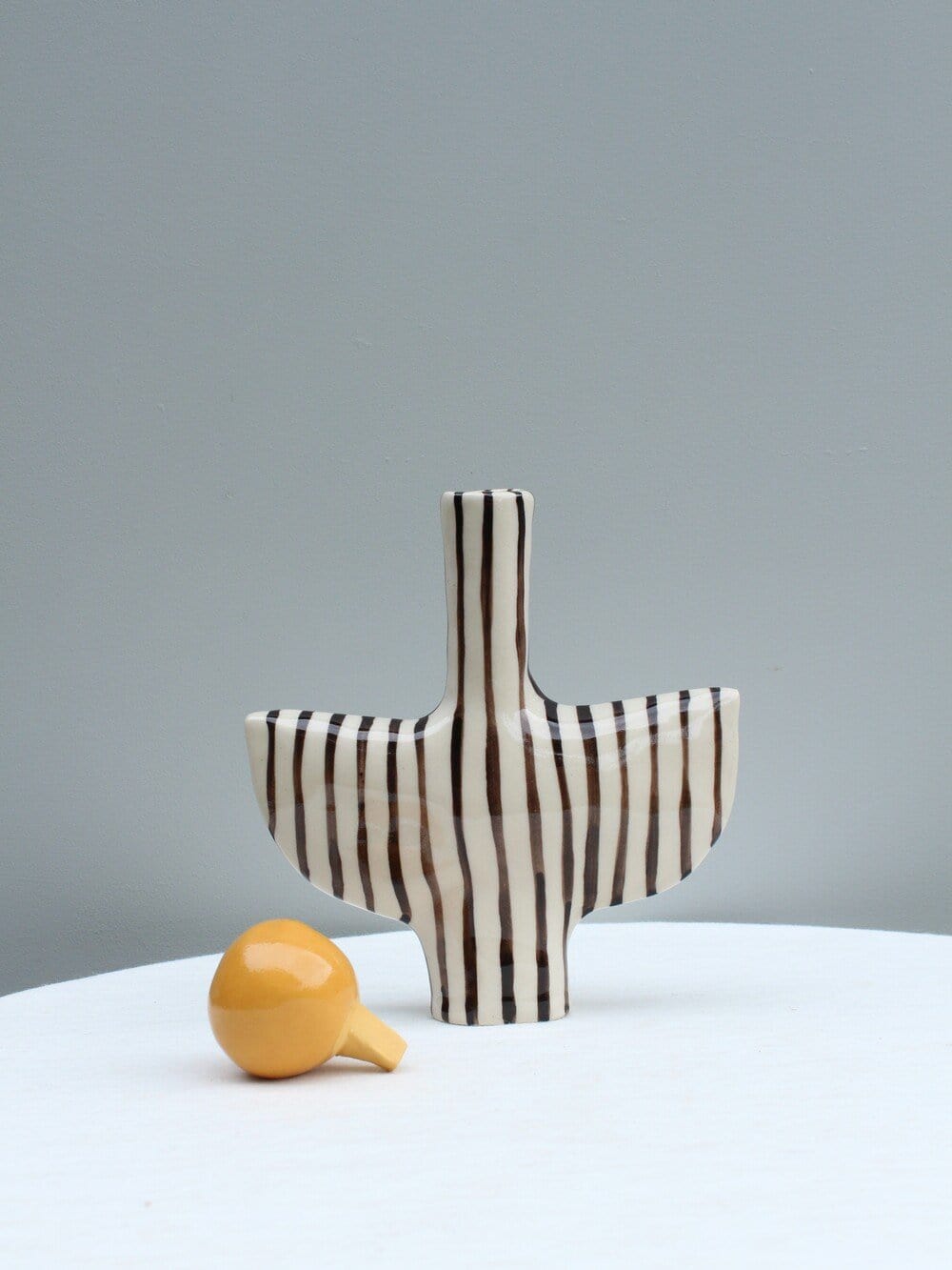 Tiny Dancer With Black And White Stripes And A Mustard Stopper