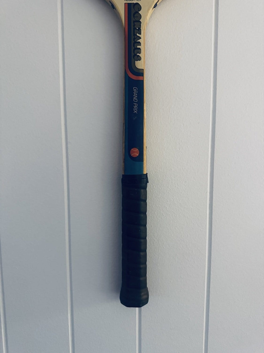 What A Racquet! Vintage Tennis Racquet Wall Hanging With Woven Heart - Blue
