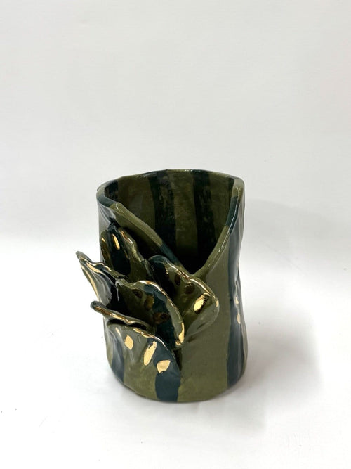 Short Crush Sculptural Vase ' Forest Oriental Gold'