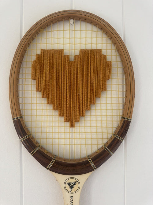 Vintage Tennis Racquet Wall Art - Mustard Heart