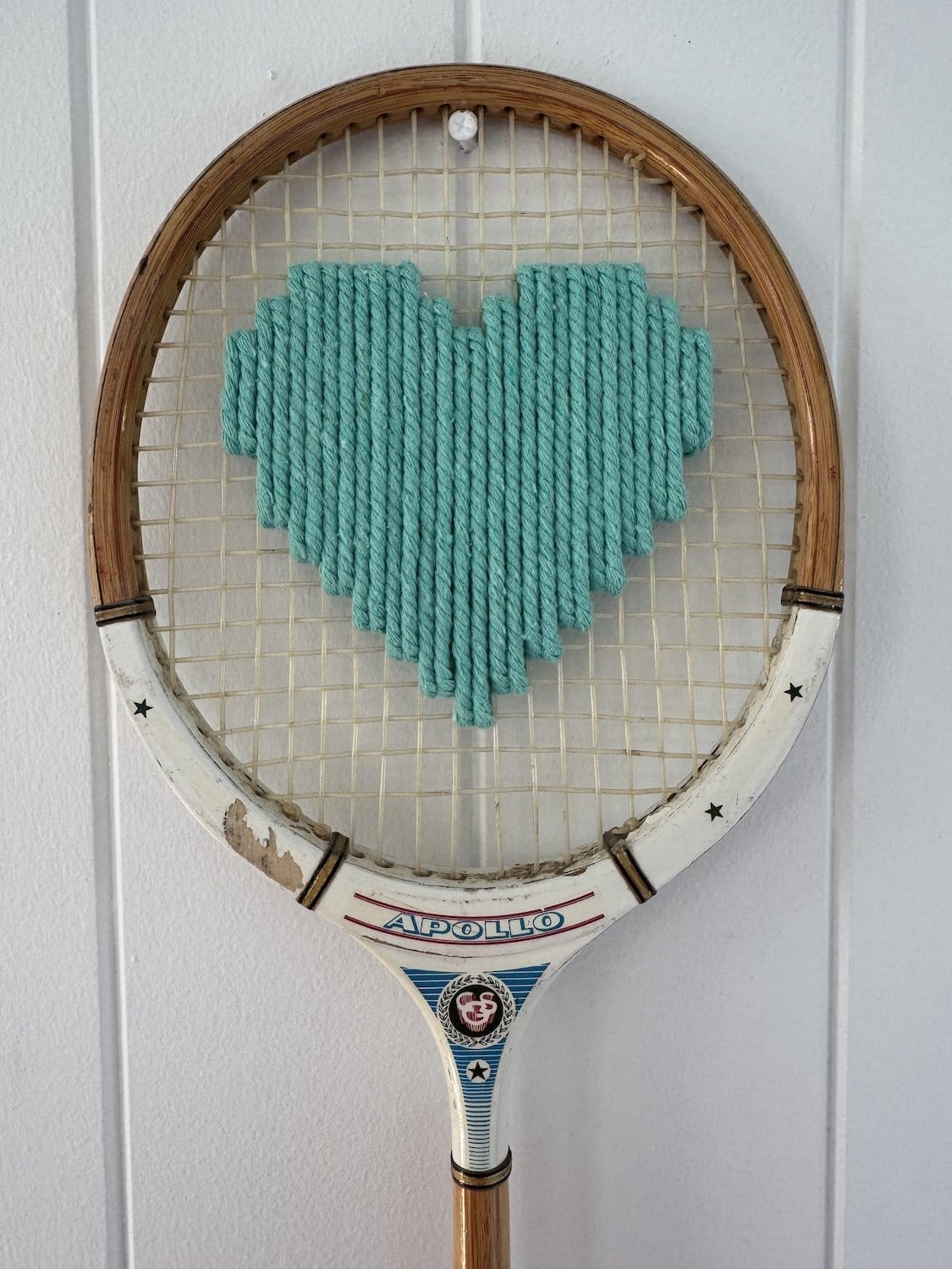 Vintage Squash Racquet With Woven Heart - Teal