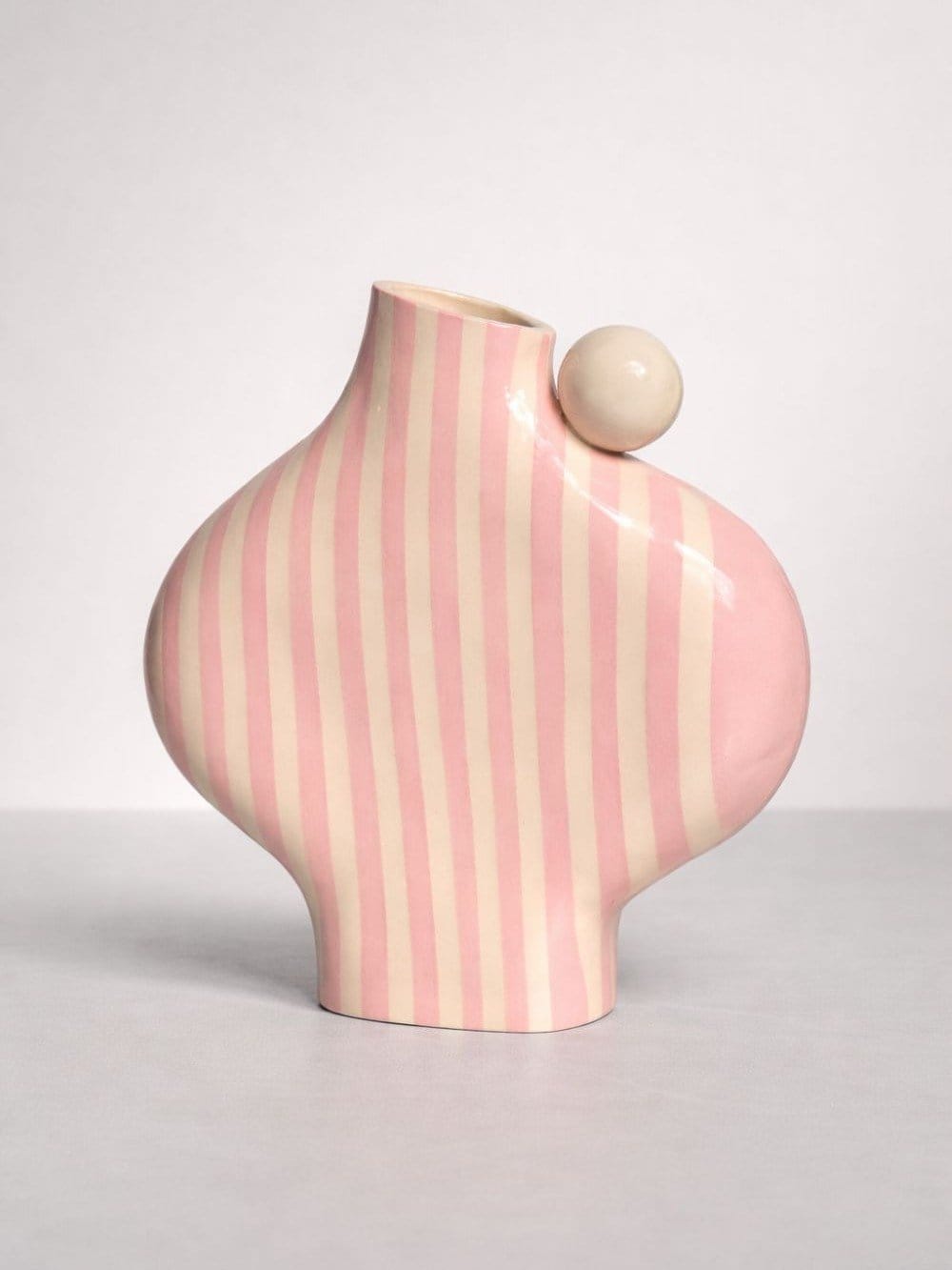 Pink Striped Vessel With A Ball Handle-Ceramics-Formantics-Greenhouse Interiors Pty Ltd