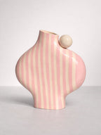 Pink Striped Vessel With A Ball Handle-Ceramics-Formantics-Greenhouse Interiors Pty Ltd