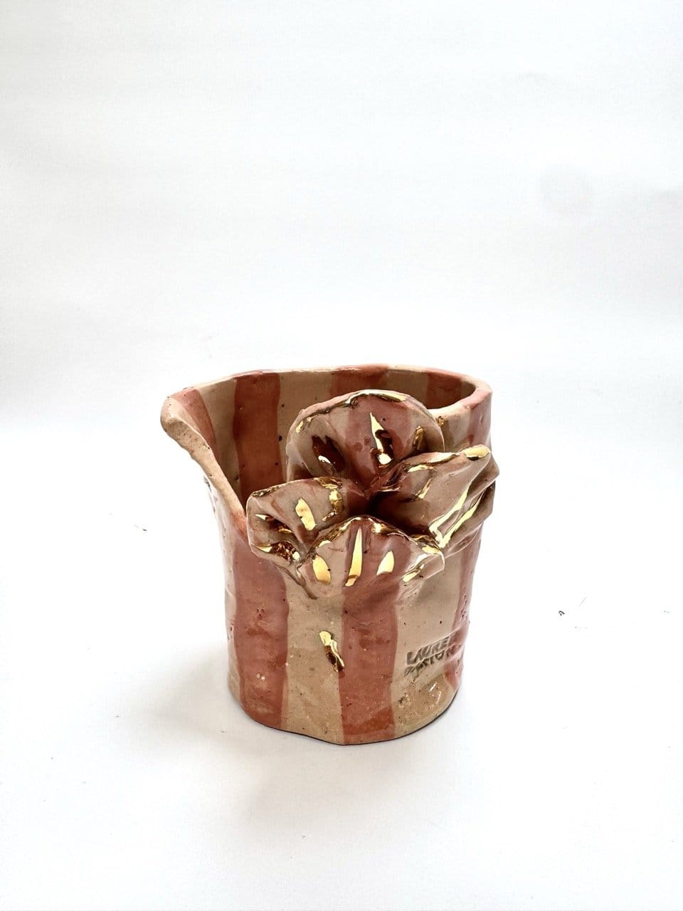 Short Crush Sculptural Vase ' Nude Caramel Gold'-Ceramics-Lauren Barton-Greenhouse Interiors Pty Ltd