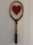 What A Racquet! Vintage Tennis Racquet Wall Hanging With Woven Heart - Deep Pink-Wall Hangings-What A Racquet-Greenhouse Interiors Pty Ltd