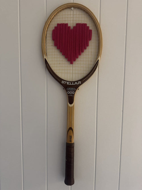 What A Racquet! Vintage Tennis Racquet Wall Hanging With Woven Heart - Deep Pink-Wall Hangings-What A Racquet-Greenhouse Interiors Pty Ltd