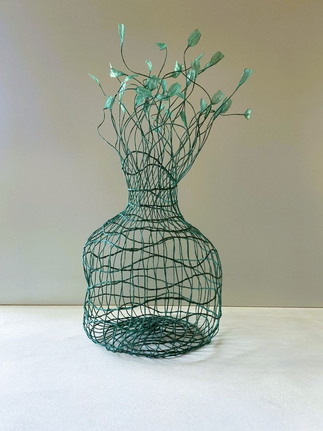 Woven Vase In Aqua Green