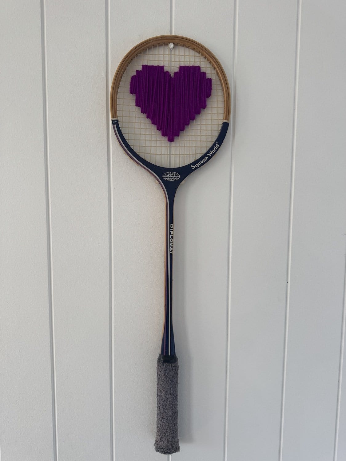 Vintage Squash Racquet With Woven Heart - Dark Purple