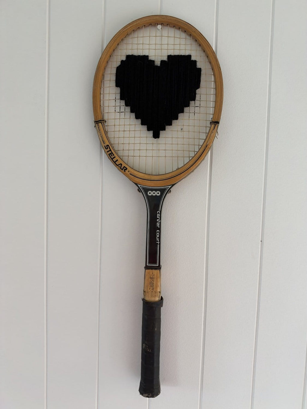 Vintage Tennis Racquet Wall Art - Black Heart