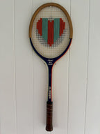 Vintage Tennis Racquet Wall Art - Red & Teal Stripe Heart