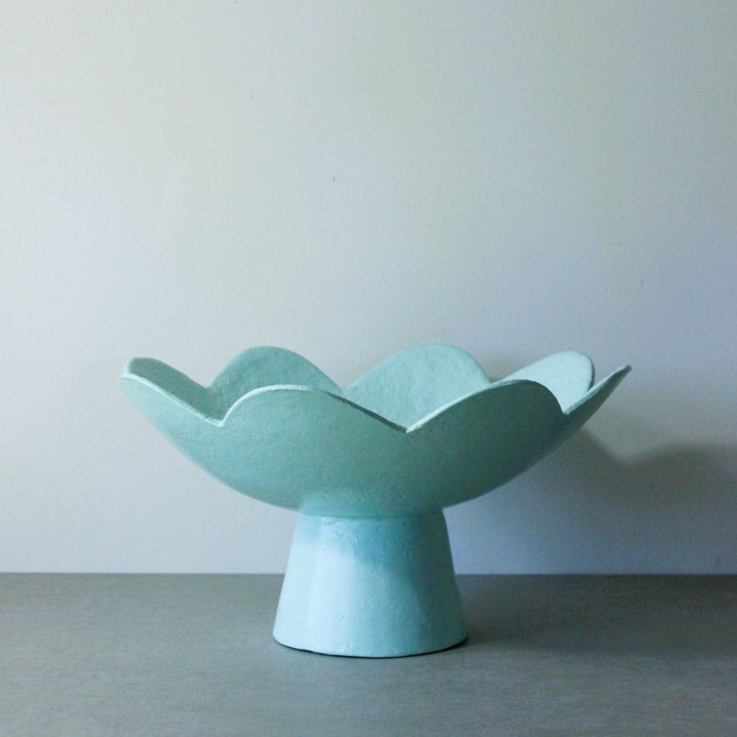 Scalloped Pedestal Bowl - Seafoam