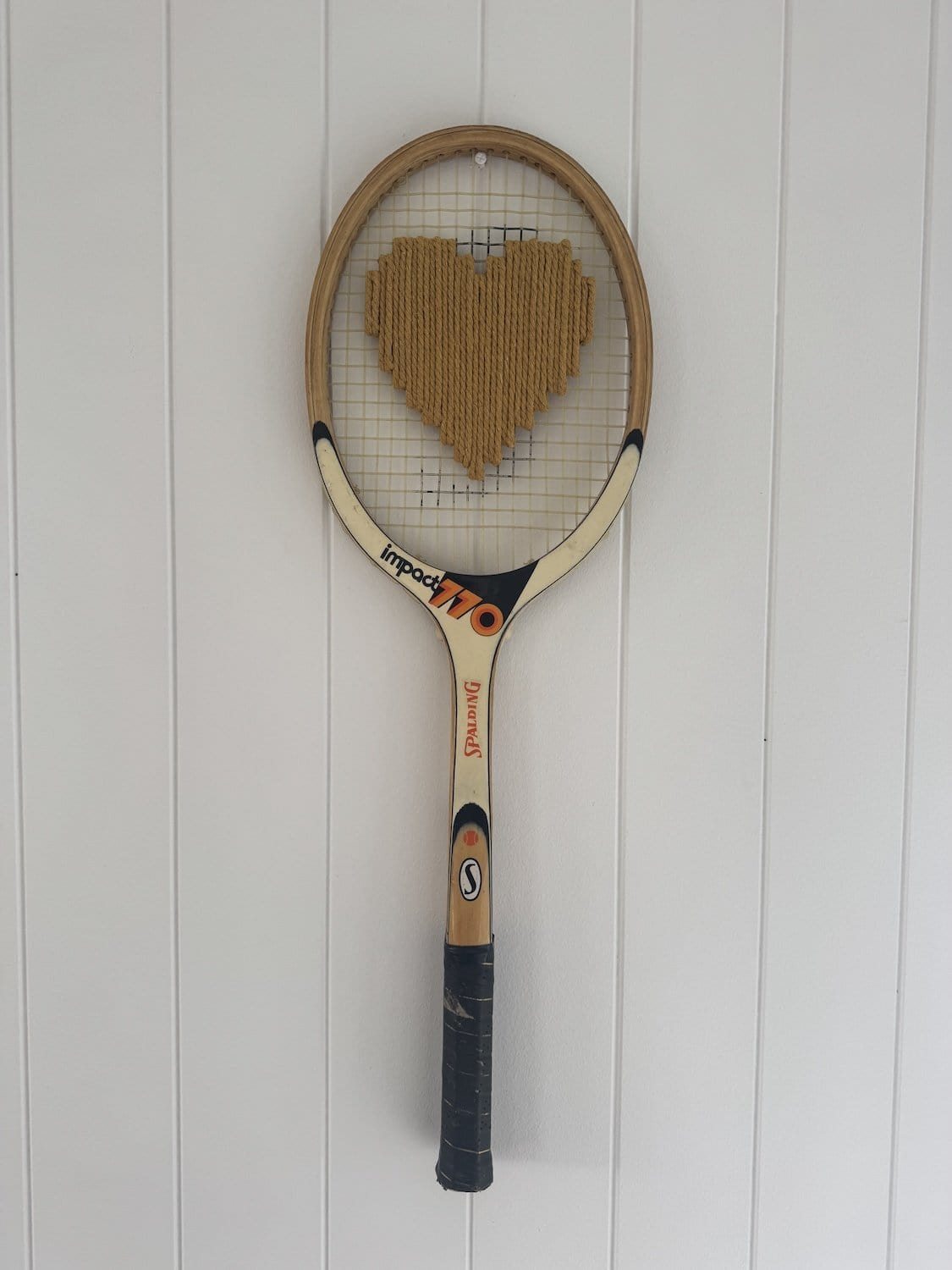 Vintage Tennis Racquet With Woven Heart - Mustard