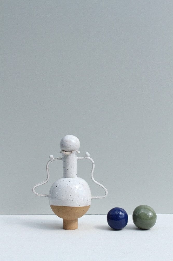 White Vessel With Wiggle Handles And A Stopper