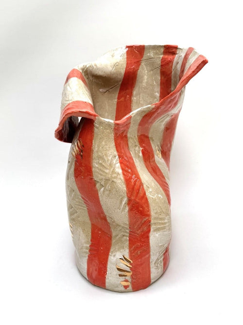 Tall Crush Vase 'Gold Vermillion Stripe'