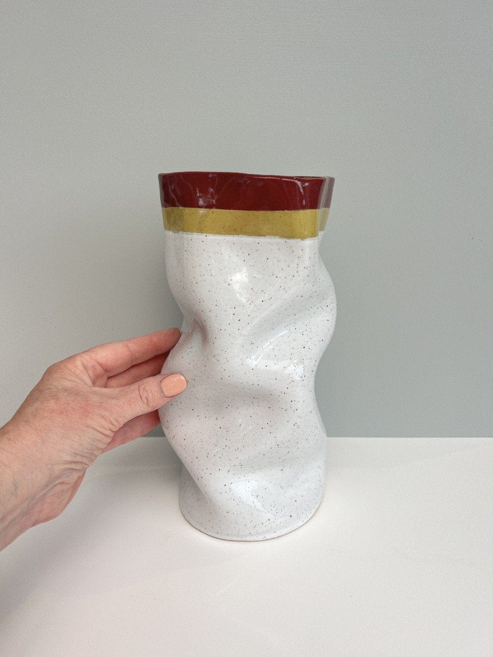 Slouch Vessel In Burgundy And Golden Green
