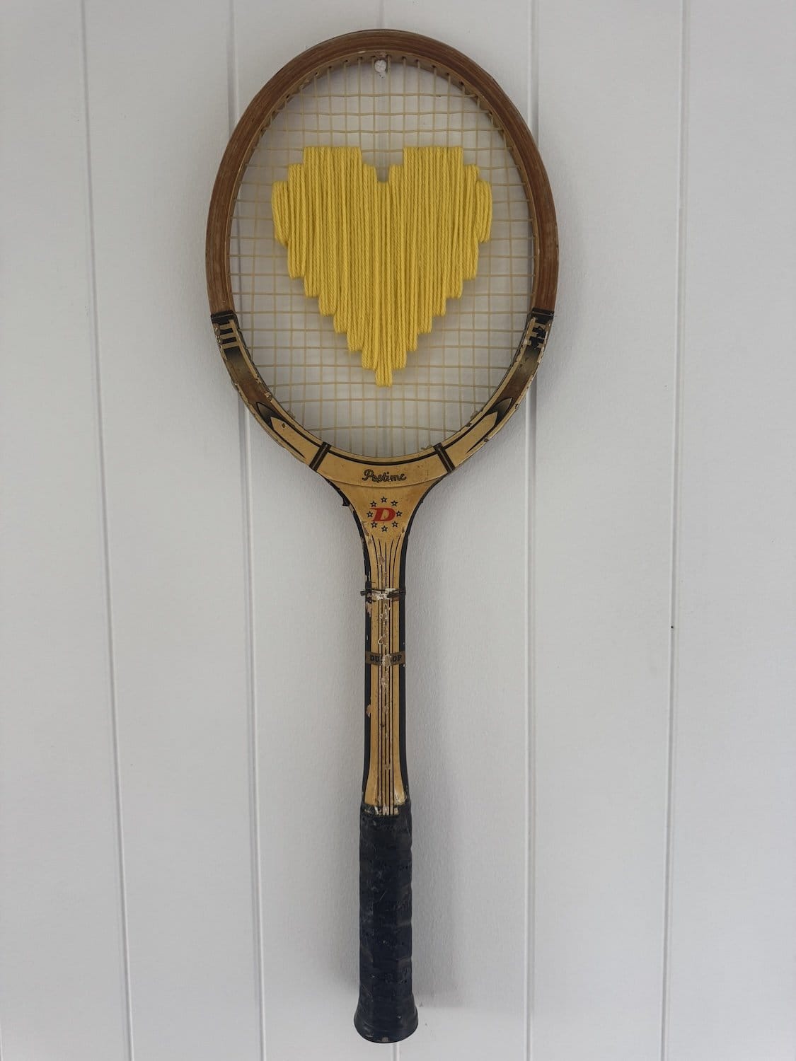 Vintage Tennis Racquet Wall Art - Yellow Heart
